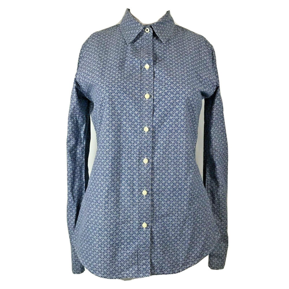 Banana Republic Shirt Womens Sz XS Blue Anchor Print Cotton Button Oxford‎